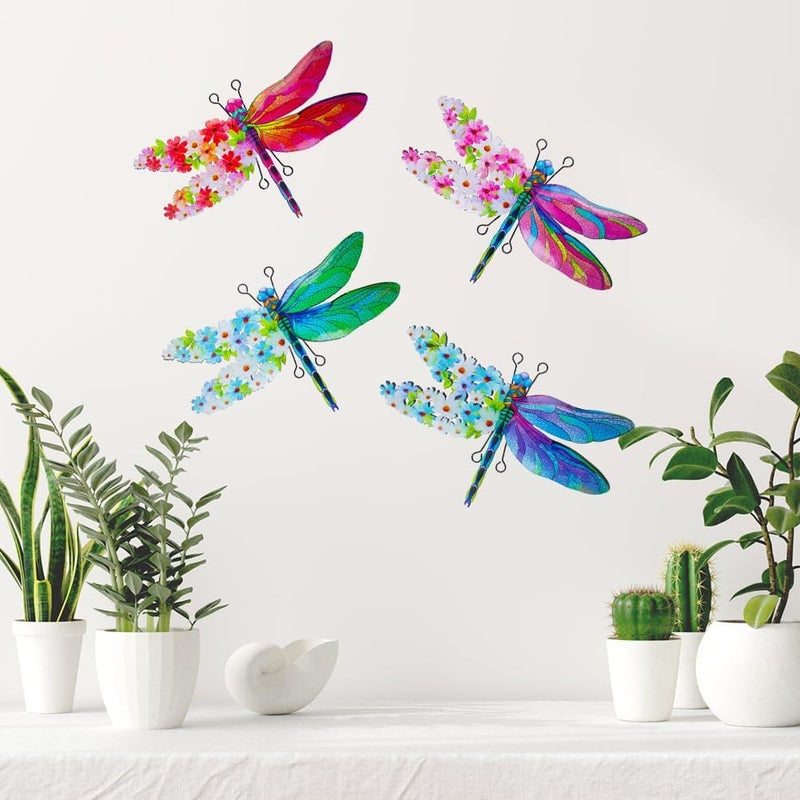 dreamskip Store Dragonfly Wall Decor, 4 Pack Metal Outdoor Wall Decor Art, Colourful Dragonfly Decor for Garden Yard Patio Fence Living Room Bedroom - Image 4